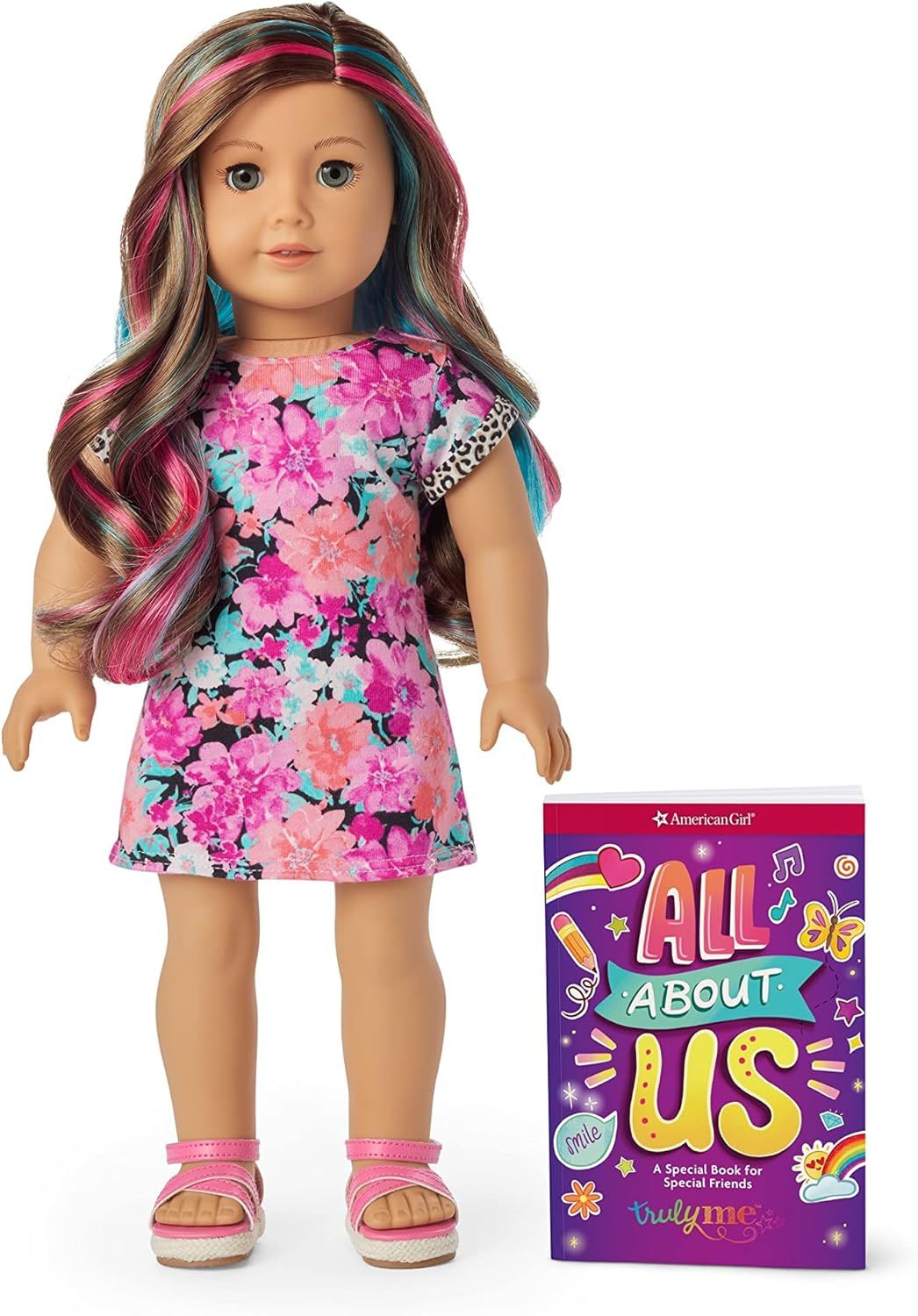 American Girl Truly Me 18-Inch Doll 101 with Gray Eyes, Wavy Caramel Hair with Pink and Blue Highlig | Amazon (US)
