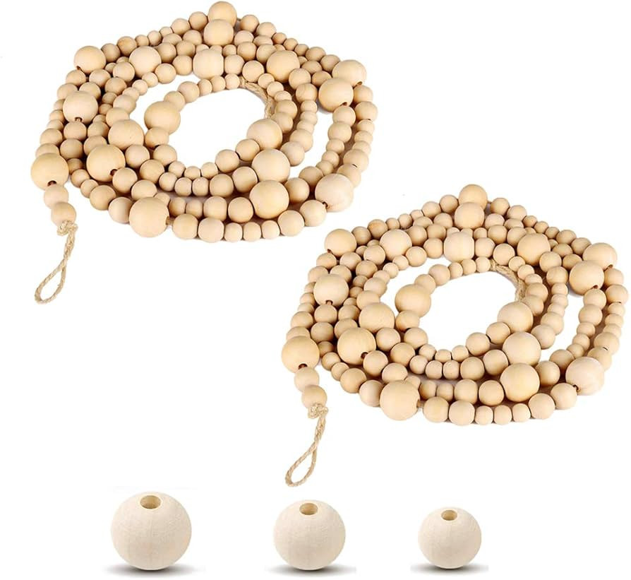 2PCS Wooden Beads Garland 14.4 Feet, Wood , Boho Christmas Tree Hanging Decorations Rustic Farmho... | Amazon (US)