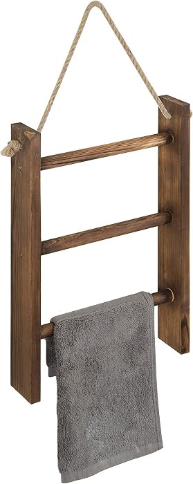 MyGift Dark Brown Wood Wall Mounted 3 Tier Hand Towel Ladder Rack | Amazon (US)