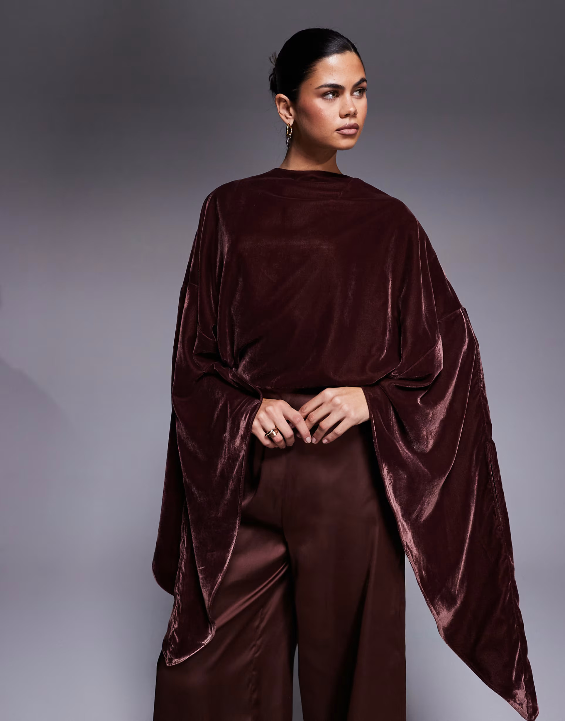 ASOS DESIGN velvet bodice satin wide leg jumpsuit in chocolate | ASOS (Global)