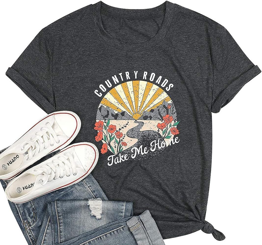 Country Roads Take Me Home T Shirt Womens Country Music Shirts Casual Short Sleeve Tees Top | Amazon (US)
