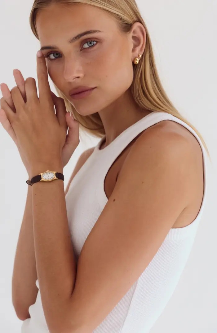 Emmeline Leather Strap Watch, 16mm x 24mm | Nordstrom
