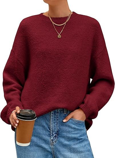 MASCOMODA Long Sleeve Crewneck Pullover Oversized Sweaters for Women Fall 2025 Casual Loose Fuzzy... | Amazon (US)