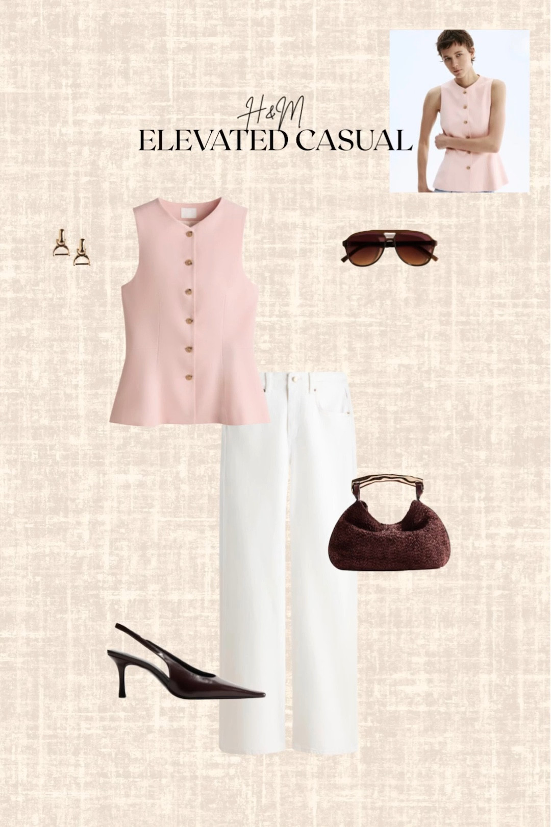 H&M Elevated Casual!

Spring look, pink vest, white jeans, heels, clutch, sunglasses, earrings 

#LTKSeasonal #LTKSaleAlert #LTKootd