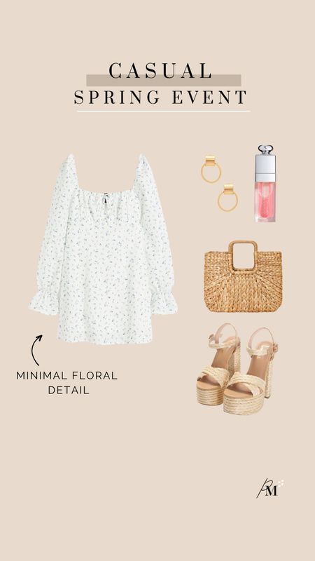 h&m floral puff sleeve dress
gold earring
Dior lip glow 
a new day straw bag
lulus platform heel

#LTKSeasonal #LTKstyletip #LTKFind