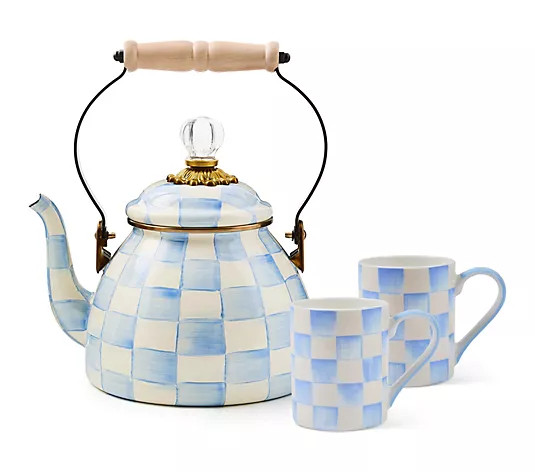 Make Your Selection: MacKenzie- Childs 2Qt Enamel Tea Kettle and Set of 2 Mugs | QVC