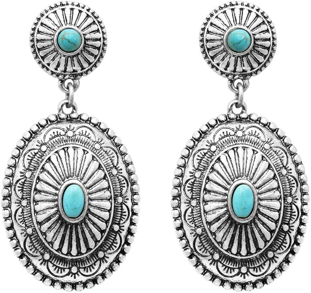 Rosemarie Collections Women's Western Concho Style Turquoise Drop Statement Post Earrings, 2" | Amazon (US)