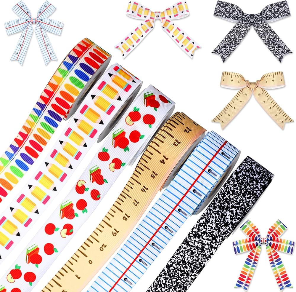 Fanfanwin 6 Pcs School Ribbons for Crafting 30 Yards Back to School Teacher Grosgrain Ribbons Rul... | Amazon (US)