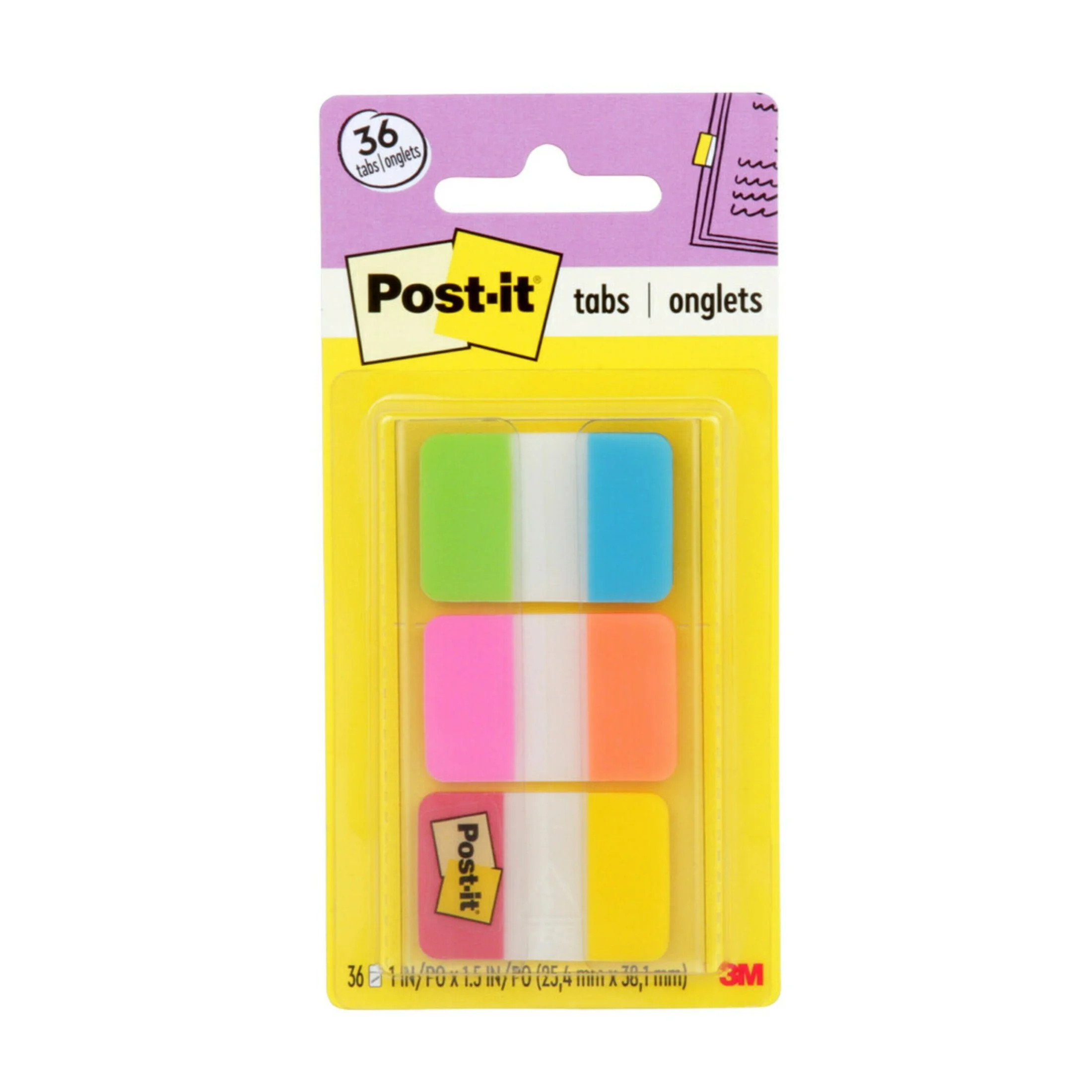 Post-it Tabs, 1" Wide Aqua, Yellow, Pink, Red, Green, Orange, 36 Tabs | Walmart (US)