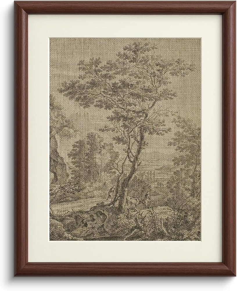 InSimSea Brown Framed Pastoral Tree Wall Art, Vintage Rustic Farmhouse Cottage Landscape Sketch P... | Amazon (US)