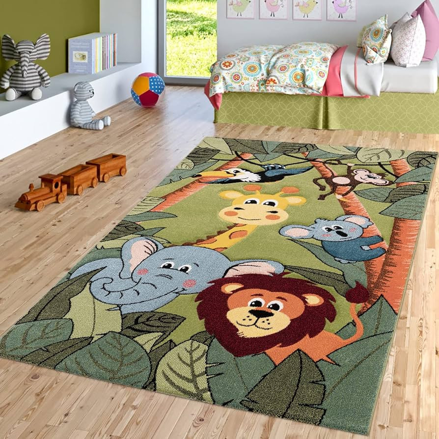 Paco Home Kids Rug for Nursery with Jungle Animals in Green, Size: 6'7" x 9'6" | Amazon (US)