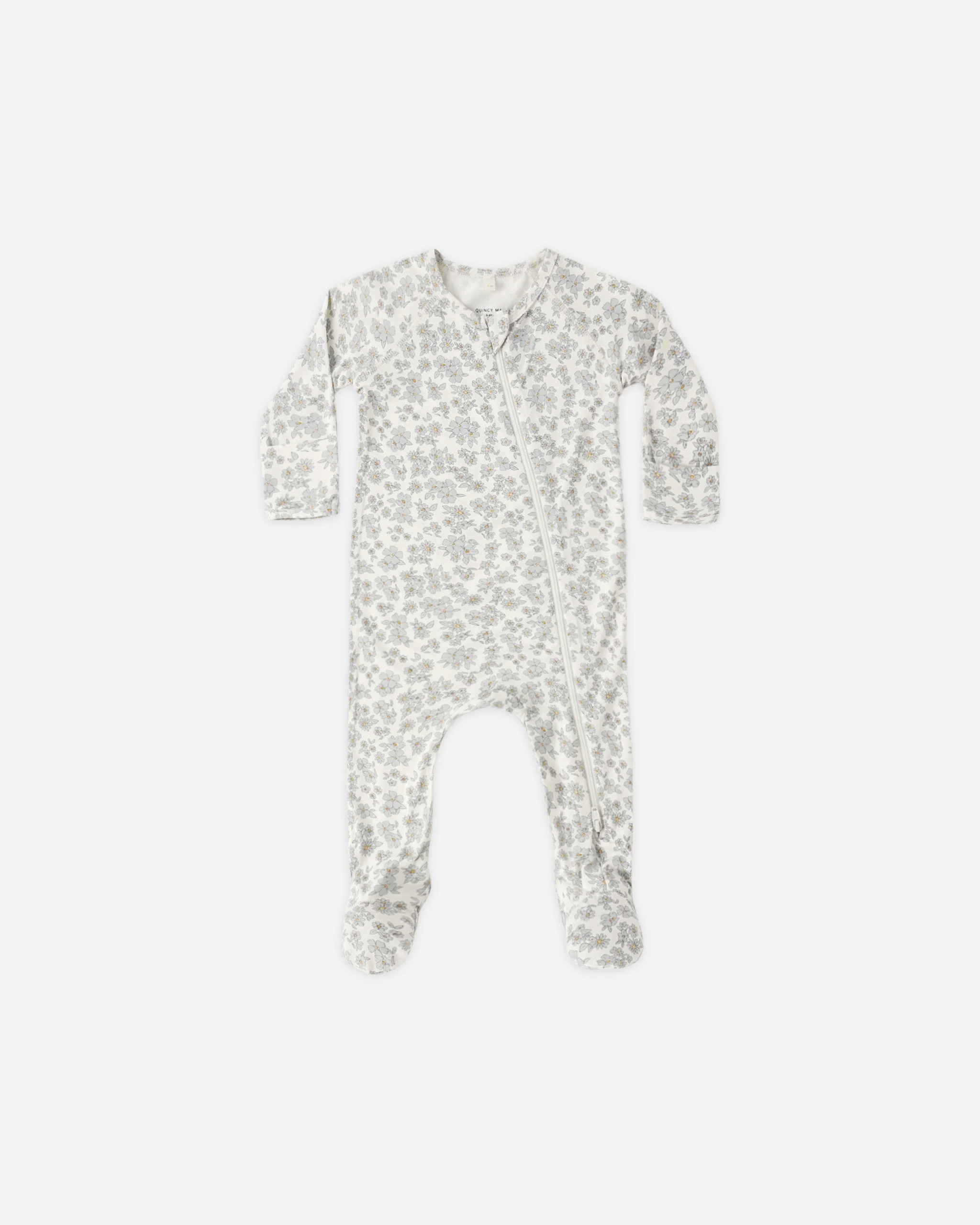 Bamboo Zip Footie Blue Floral | Rylee + Cru