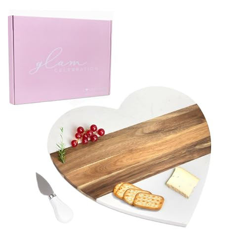 Heart Shaped Charcuterie Board, Acacia Wood And Marble Charcuterie Board Personalized With Cheese Knife, Cute Monogram Heart Cutting Board, Heart Shaped Cutting Board (Plain Board) | Amazon (US)