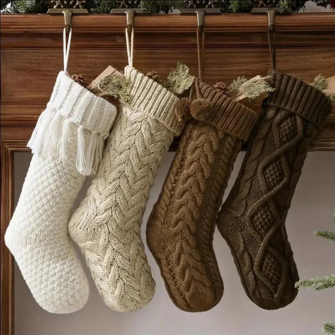 4pcs 18-inch Simple Neutral Twisted Knitted Christmas Stockings - Etsy | Etsy (US)