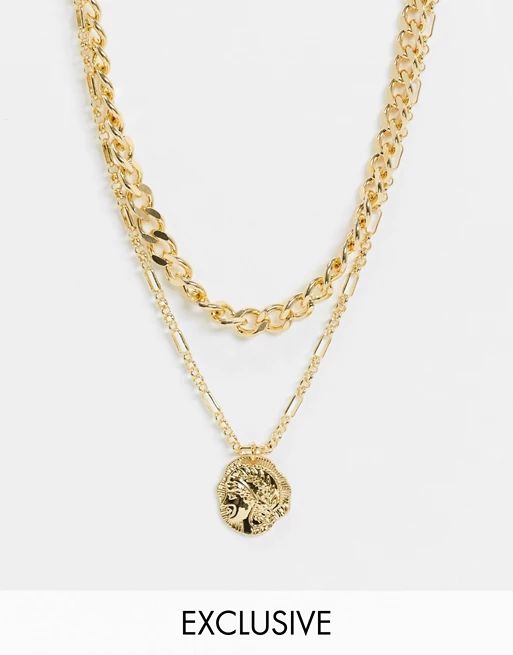 Reclaimed Vintage inspired 14k multirow necklace with coin pendant | ASOS (Global)