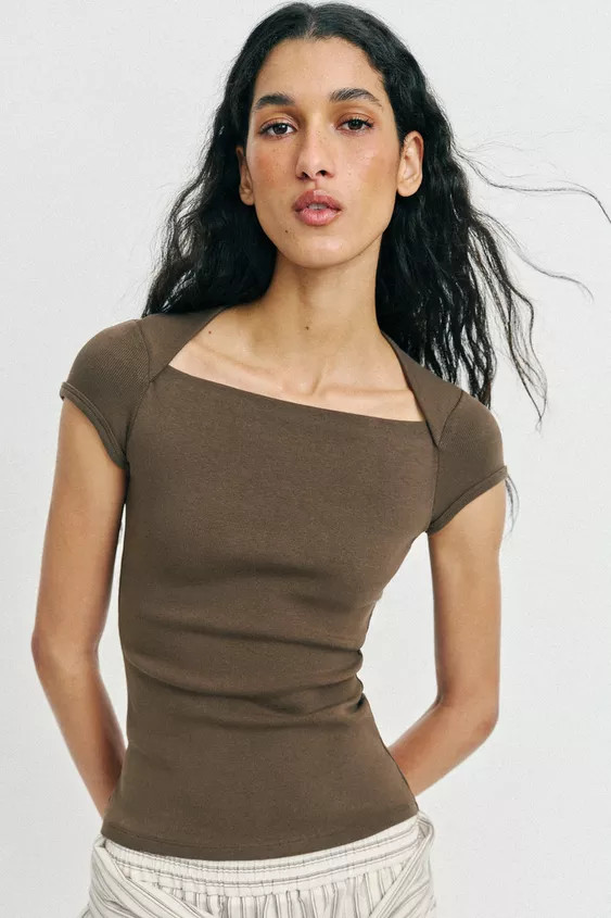 SQUARE NECK T-SHIRT | Zara UK