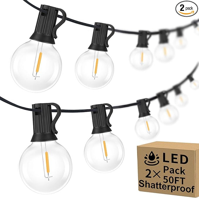 100ft 2-Pack Outdoor G40 LED Globe String Lights Dimmable Waterproof Shatterproof Light Strings w... | Amazon (US)