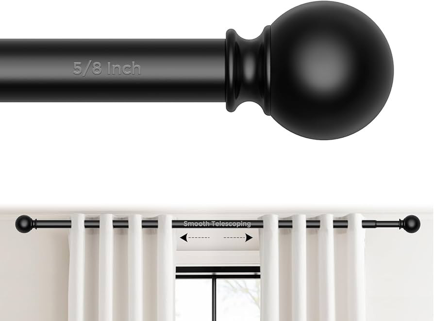 Curtain Rod for Windows 18-45 Inch, Black 5/8 Inch Small Window Treatment Rods, Short Adjustable ... | Amazon (US)