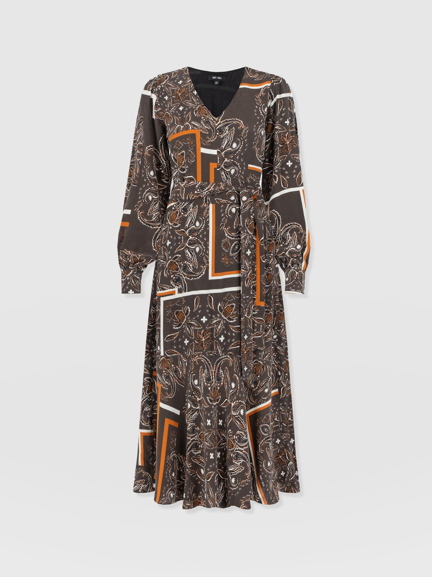 Allegra V Neck Dress - Brown Paisley | Saint + Sofia