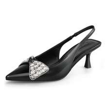 Womens Rhinestone Bow Slingback Heels Pointed Toe Kitten Pumps Dress Shoes With Elastic Strap Inches Height | SHEIN