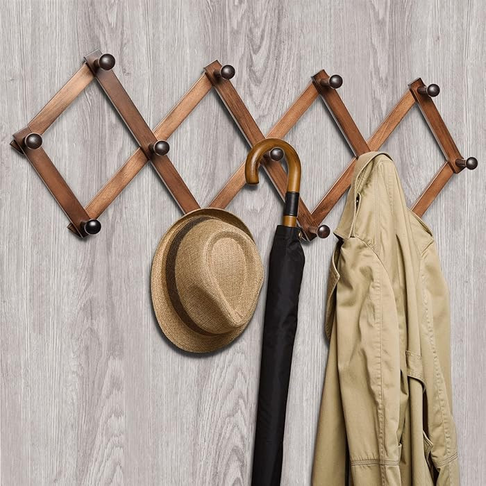 Amber Home Wood Accordion Wall Rack 13 Hooks (Pegs), Expandable Wall Mounted Hanger for Coat, Hat... | Amazon (US)