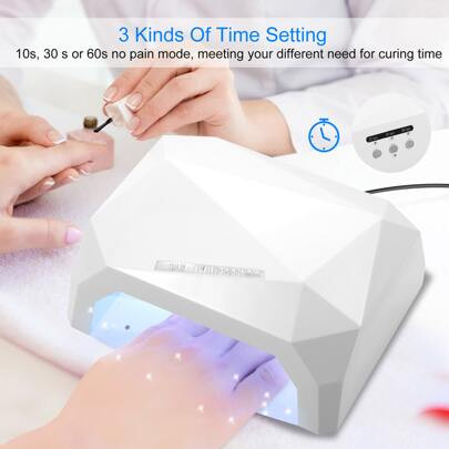 36W 3 modes UV LED Lamp Nail Polish Dryer 15 LED Light Fingernail Toenail Gel Curing Machine Nail Art Painting Salon Tools Set Black/White/Red | SHEIN