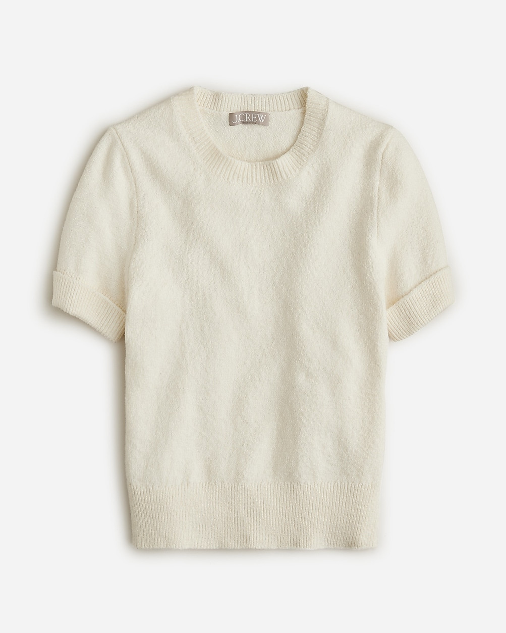 Cuff-sleeve cropped crewneck sweater in textured bouclé | J. Crew US