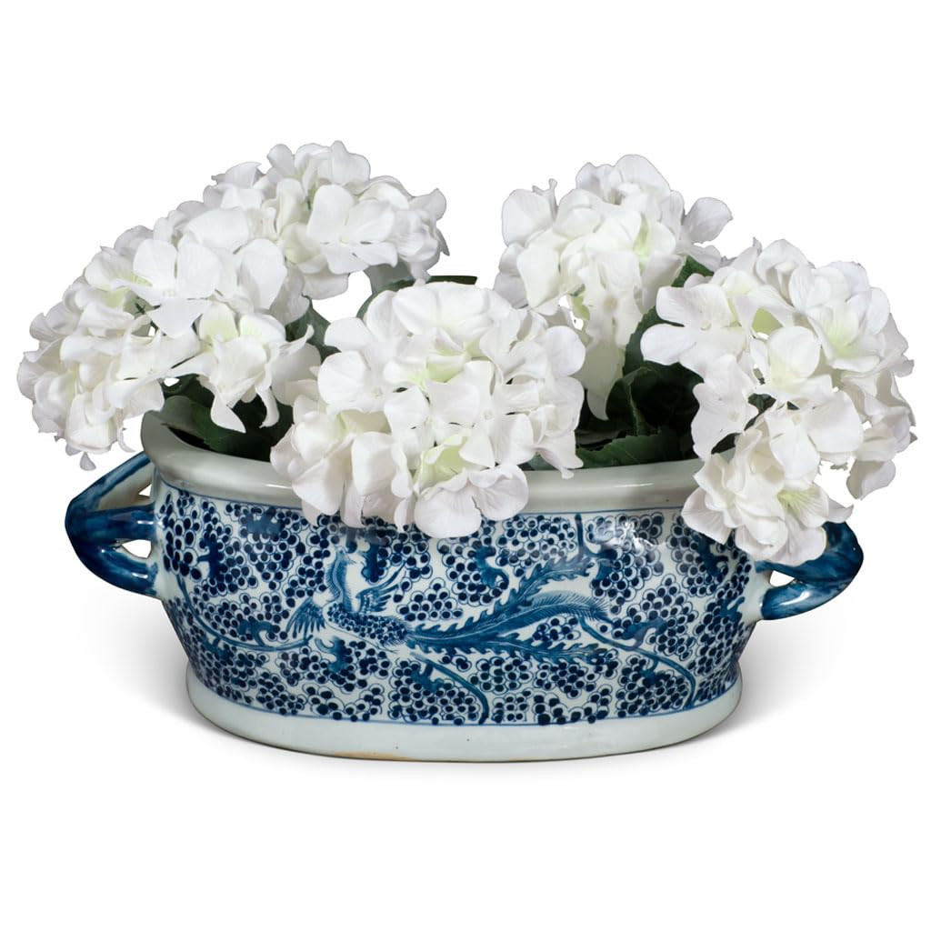 ChinaFurnitureOnline Blue and White Phoenix and Flower Motif Chinese Porcelain Footbath Planter | Amazon (US)