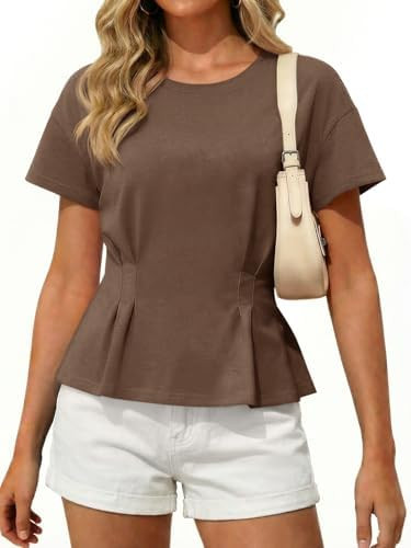 Tankaneo Womens Peplum Babydoll Tops Pleated Short Sleeve Workout T-Shirt | Amazon (US)