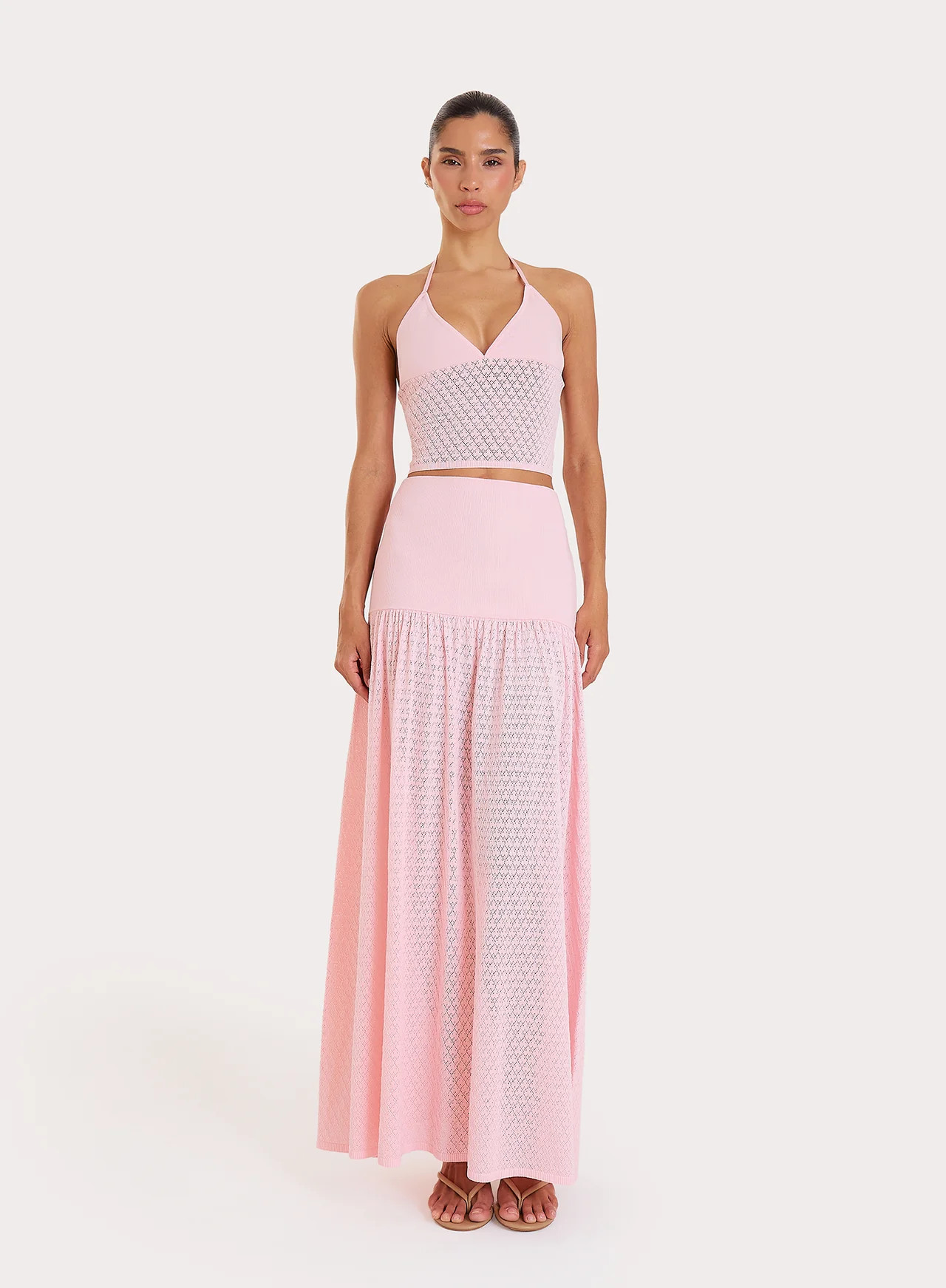 Women's Pink Contrast Knit Drop Waist Maxi Skirt | Avani | 4th & Reckless | 4th & Reckless