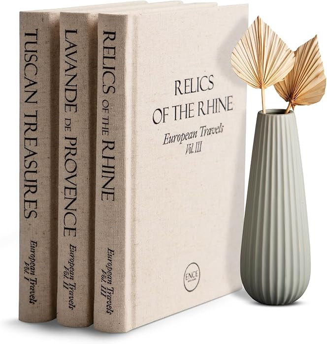 Ence Designs Decorative Books for Home Decor – Set of 3 Designer-Inspired Faux Books with Beige... | Amazon (US)