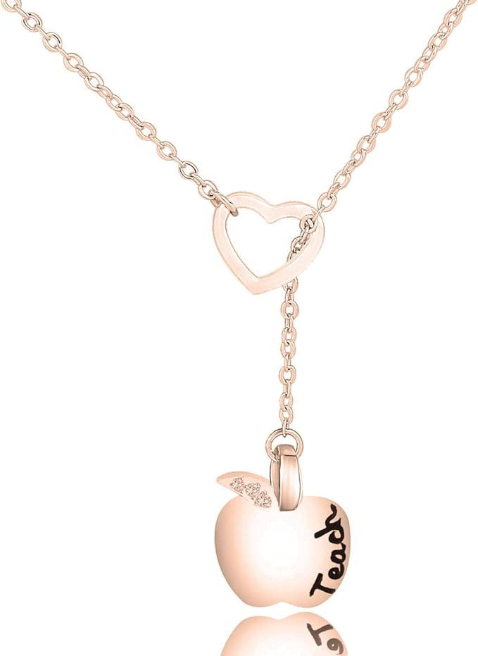 Teacher Necklace Teachers Gift Apple Pendant Lariat Necklace Thank You Gift For Teacher | Amazon (US)