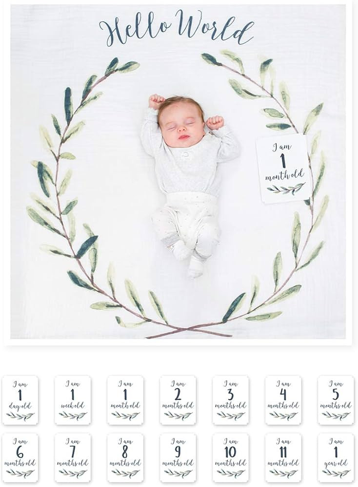 lulujo Baby’s First Year Milestone Blanket and Card Set | 40in x 40in (Hello World) | Amazon (US)