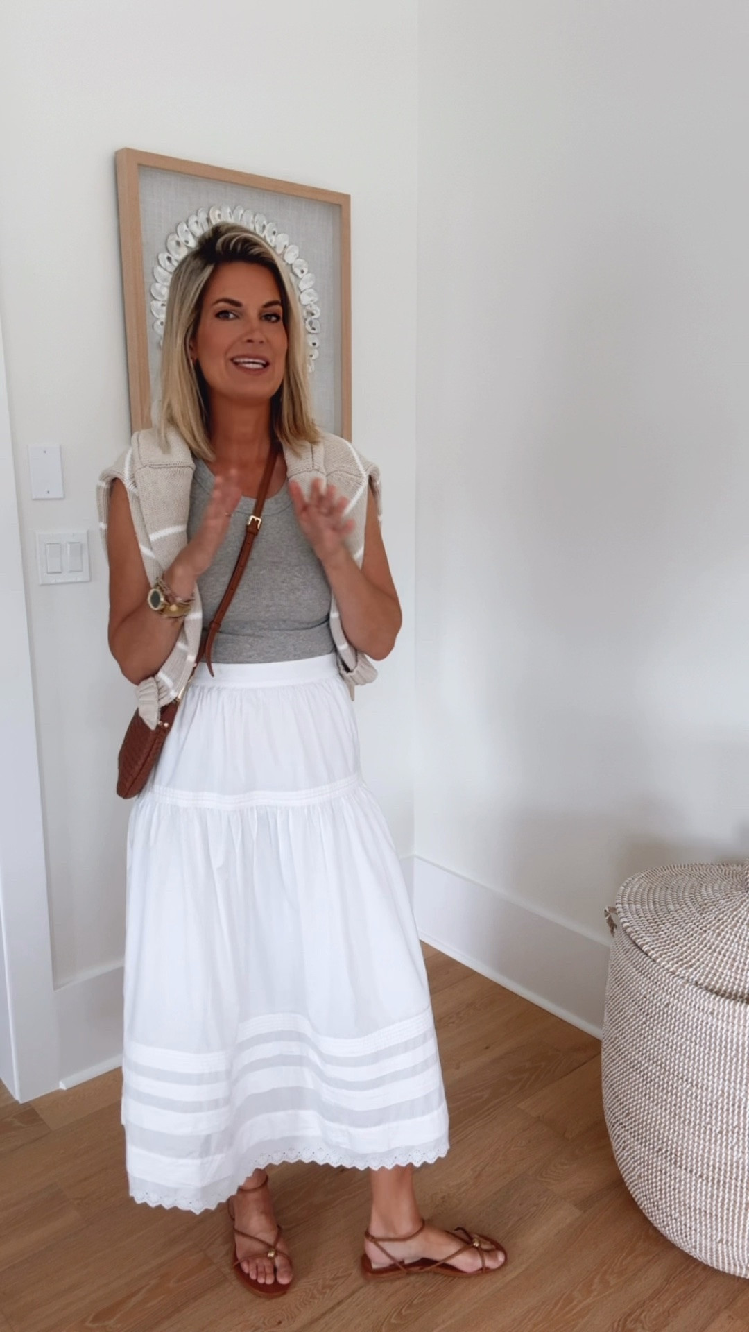 An alternative to shorts. The linen and cotton skirts.   I am in small in all pieces.  Sandals true to size.

#LTKootd #LTKTall #LTKOver40