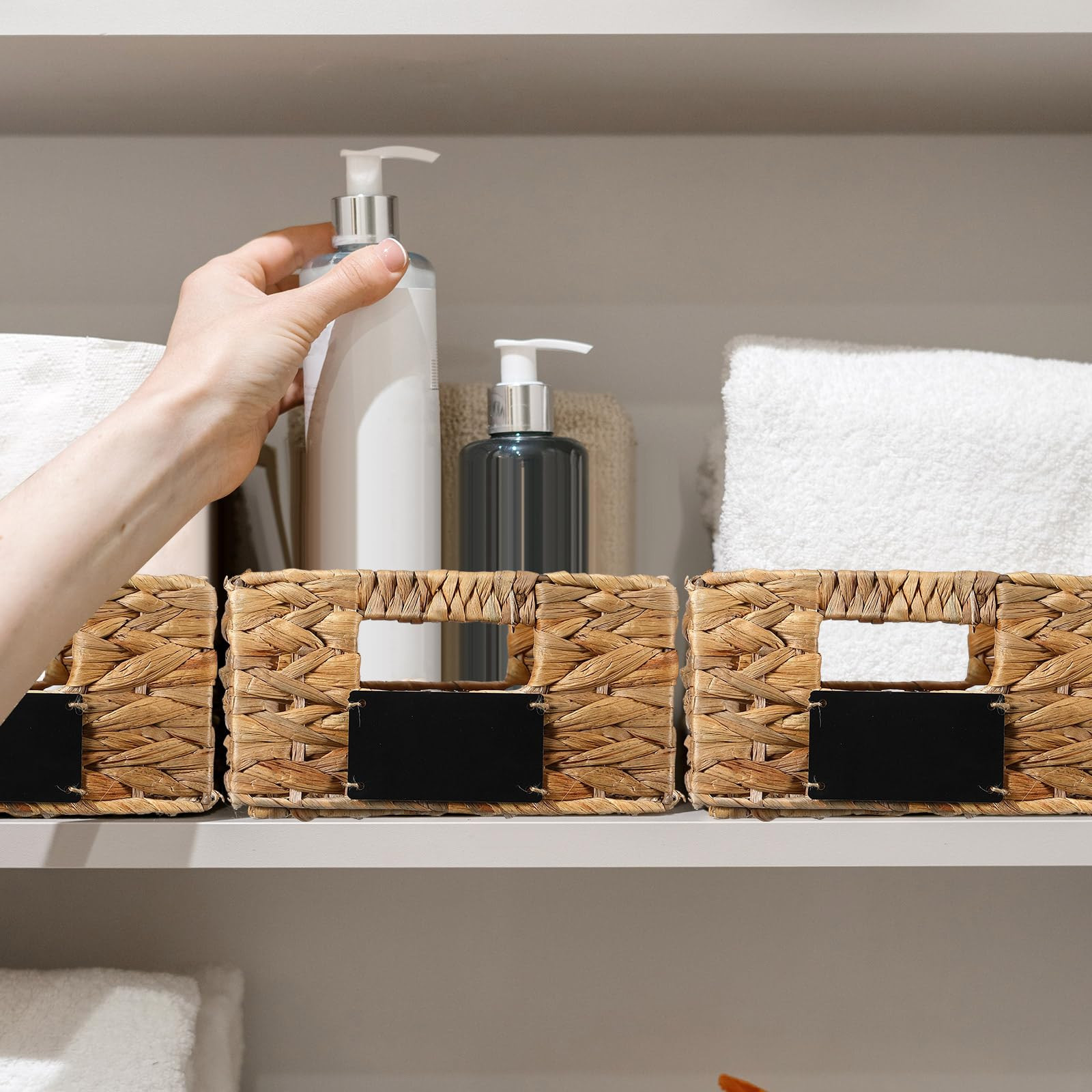 Nitial 8 Pcs 12 x 9 x 5 Inch Wicker Storage Basket, Rectangular Water Hyacinth Storage Baskets fo... | Amazon (US)