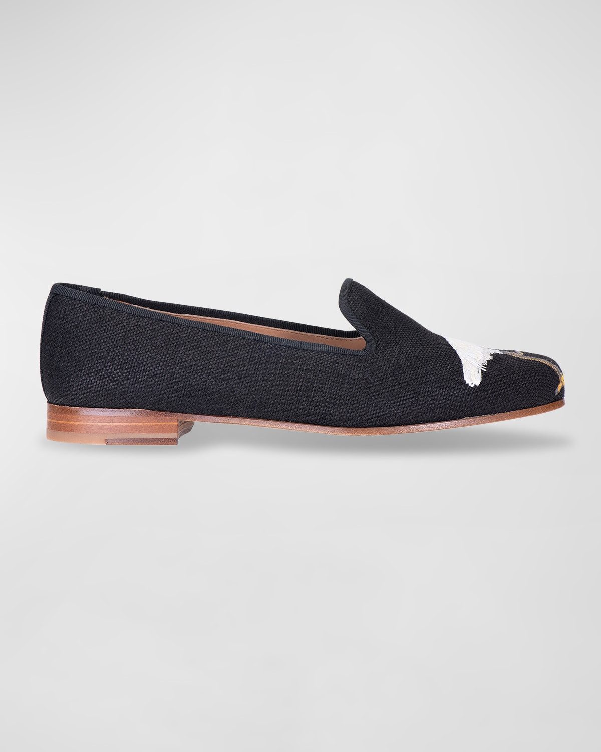 Egret Embroidered Linen Smoking Loafers | Neiman Marcus