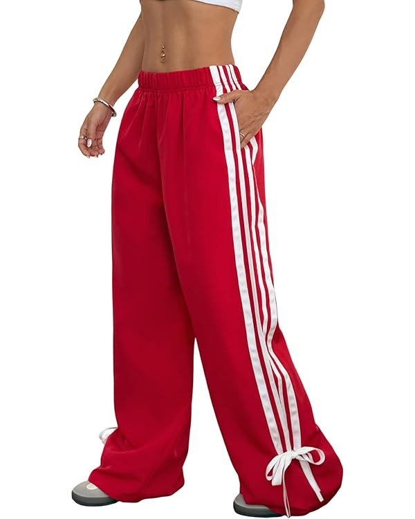 ZAFUL Womens Side Striped Pant Baggy Wide Leg Sweatpants Elastic Waisted Contrast Stripes Loose F... | Amazon (US)