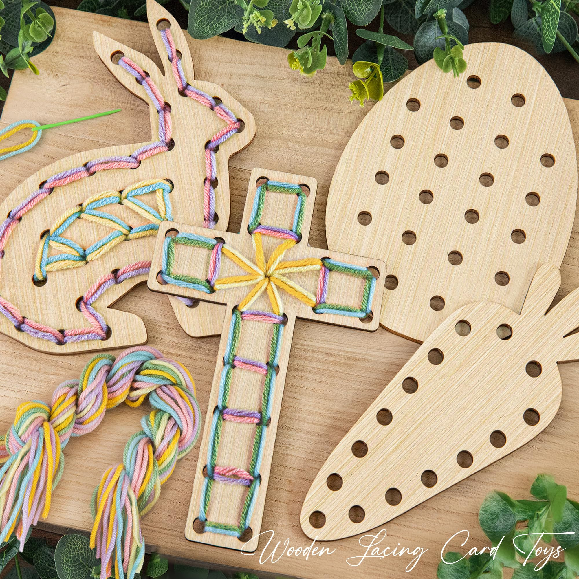 Easter Basket Stuffers - Easter Basket Essentials - Set of 4 Wooden Lacing Card Toys - Gifts for ... | Amazon (US)