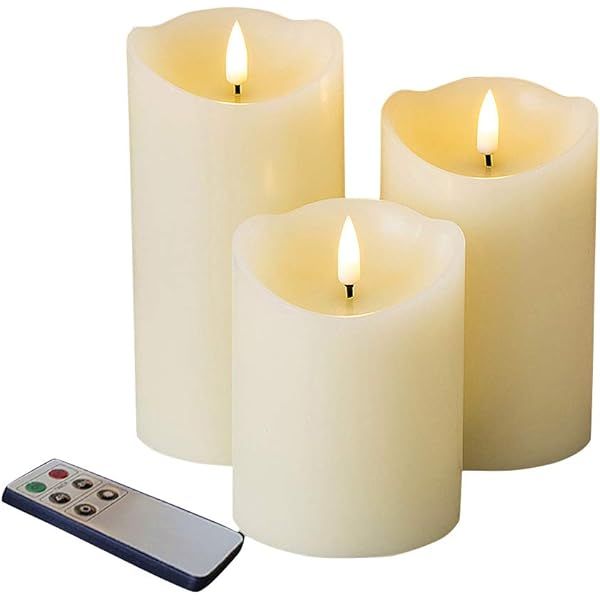 YIWER Flameless Candles, 4" 5" 6" Set of 3 Real Wax Not Plastic Pillars, Include Realistic Dancing L | Amazon (US)