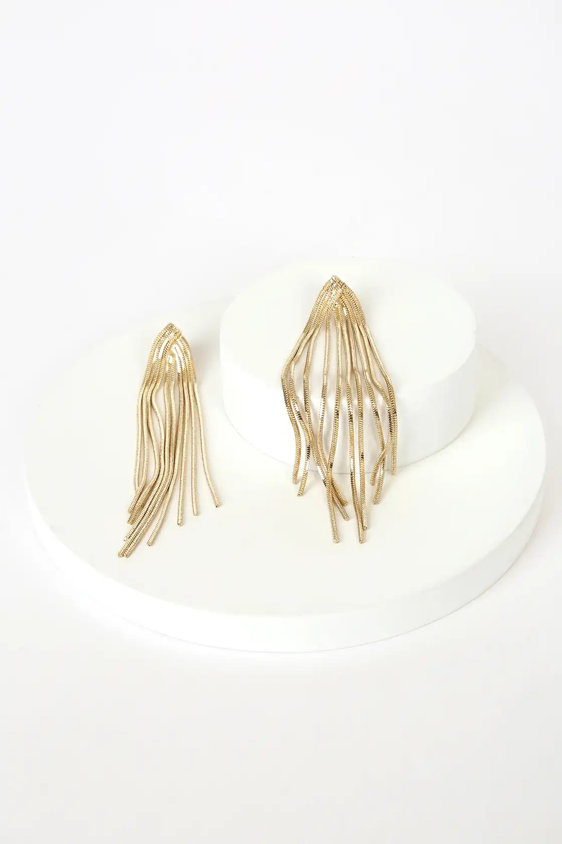 See Me Glowing Gold Fringe Drop Earrings | Lulus