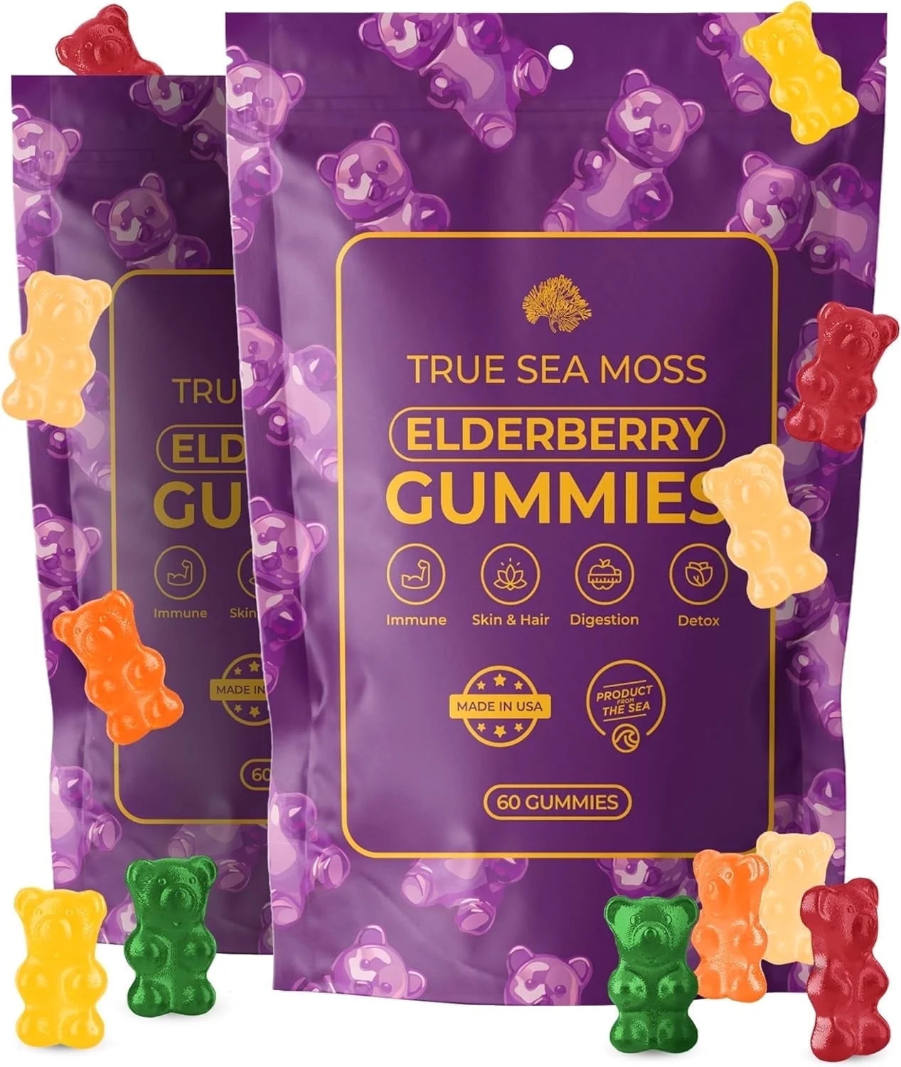 TrueSeaMoss Sea Moss Elderberry Gummies – Immune Support, Energy Boost, Skin & Hair Health, Det... | Walmart (US)