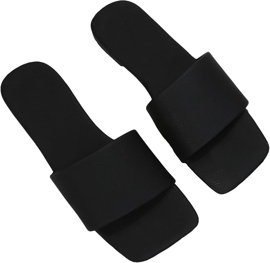 Verdusa Women's Square Open Toe Flat Sandals Slip On Slide Sandals | Amazon (US)