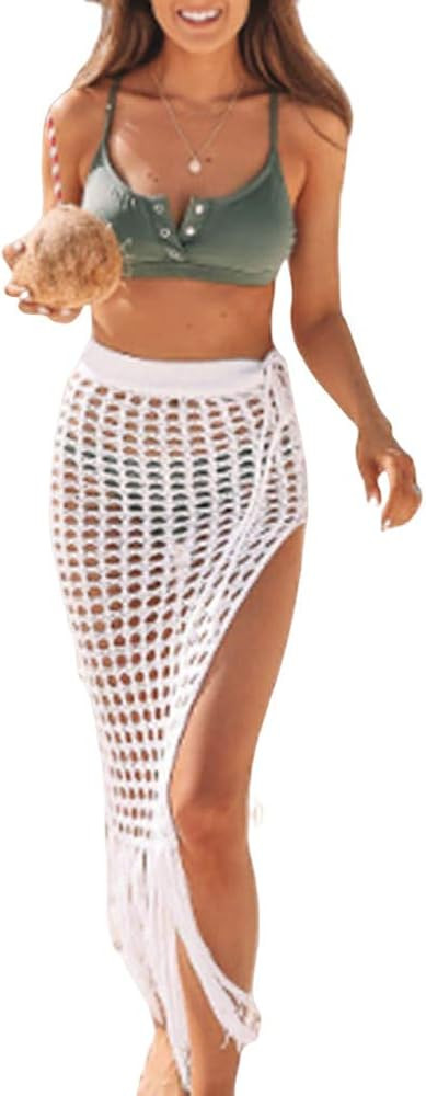 Women Sexy Tassels Hollow Out Skirts Bikini Swimsuit Cover up Beach Maxi Knit Skirt Summer Fish N... | Amazon (CA)