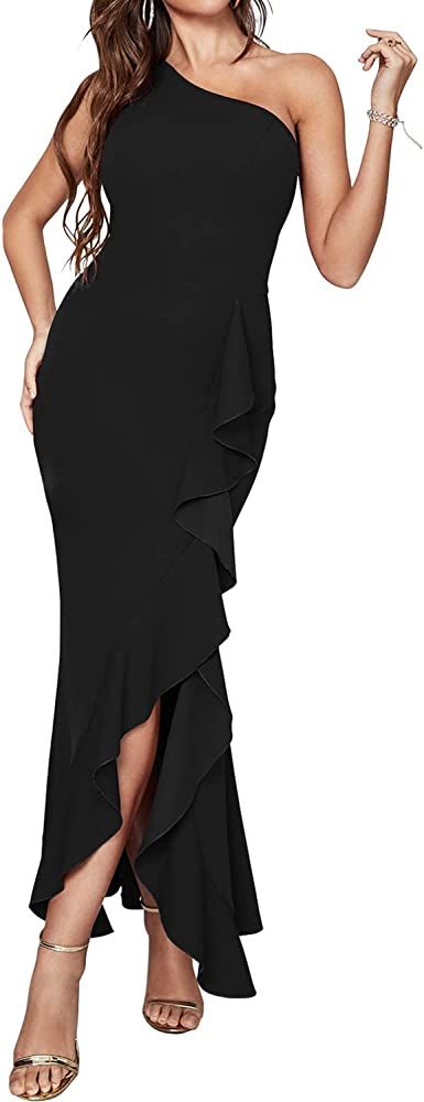 BTFBM Women One Shoulder Sleeveless Cocktail Dresses Bodycon Mermaid Ruffle Side Split Formal Par... | Amazon (US)