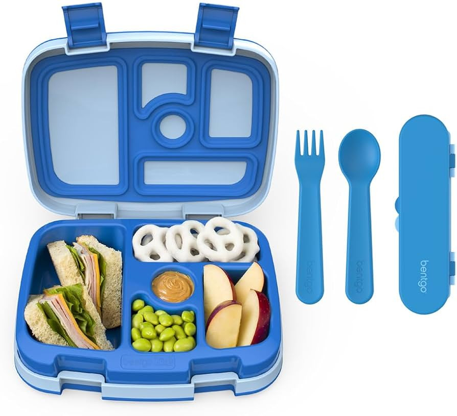 Bentgo® Kids Bento-Style 5-Compartment Lunch Box With Kids Reusable Plastic Utensils (Blue) | Amazon (US)