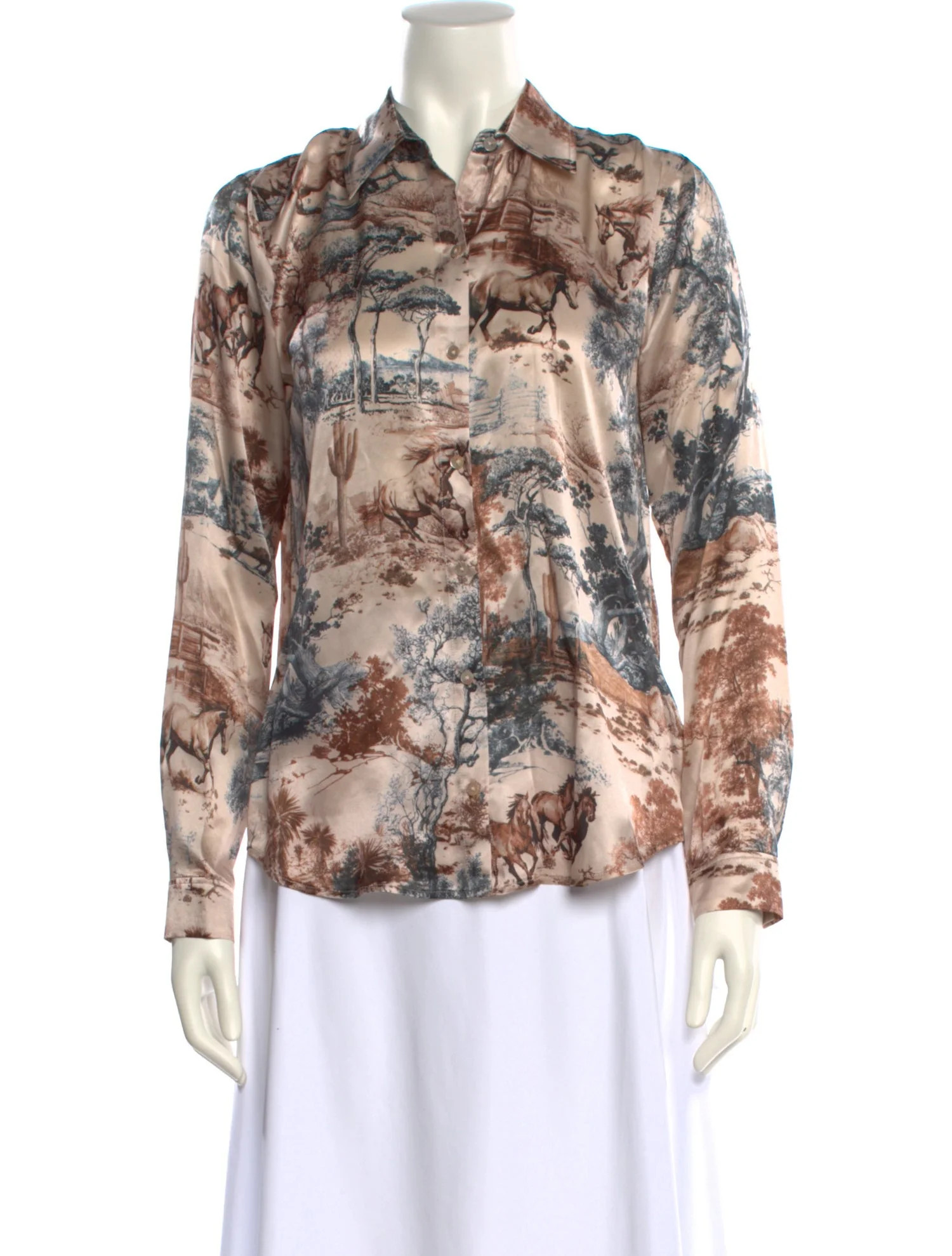 Silk Printed Button-Up Top w/ Tags | The RealReal