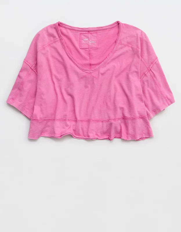 Aerie Happiest Cropped V Neck T-Shirt | Aerie