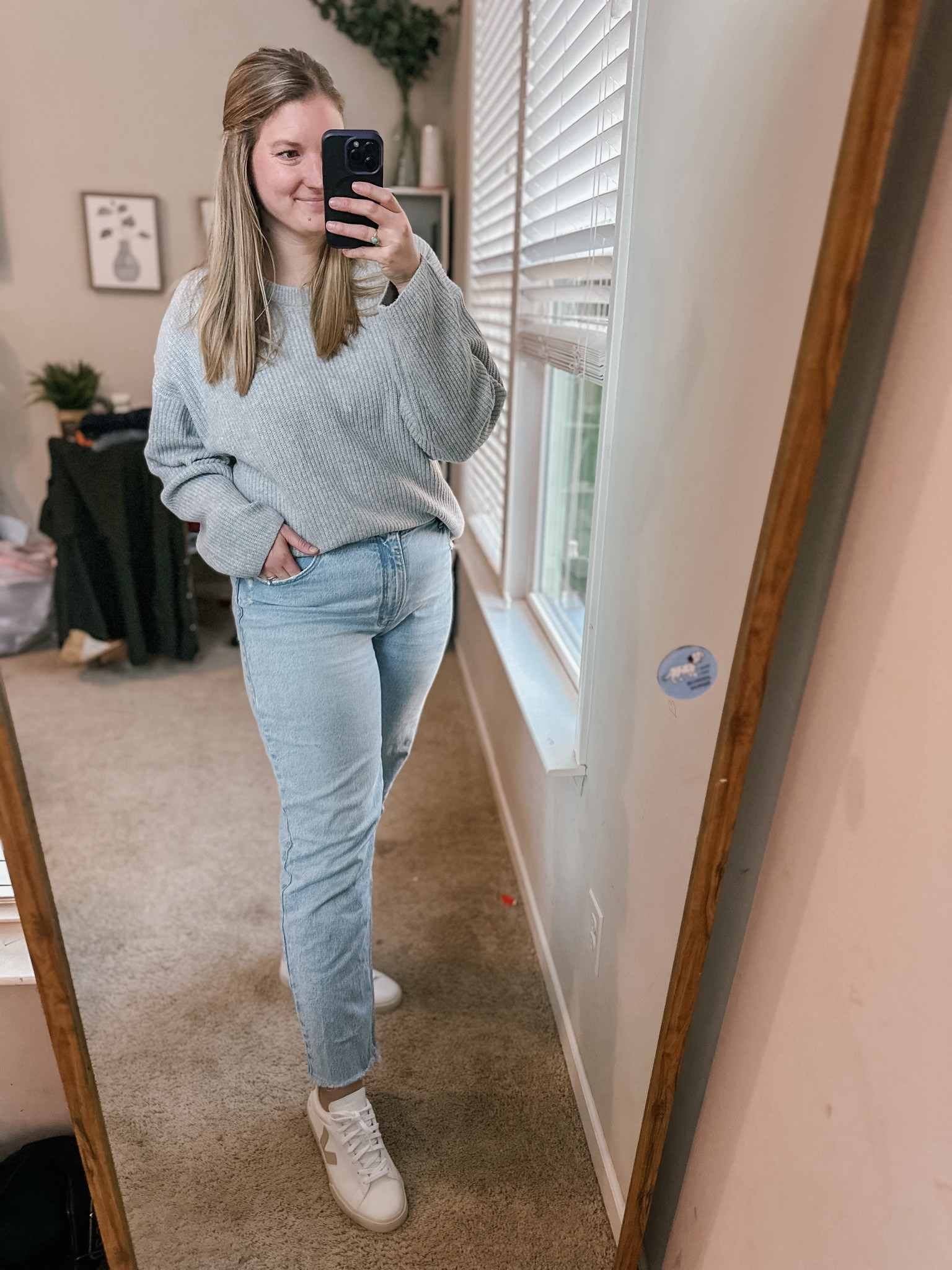 Grey sweater. Abercrombie jeans. Vejas  

#LTKfindsunder100 #LTKSeasonal #LTKstyletip