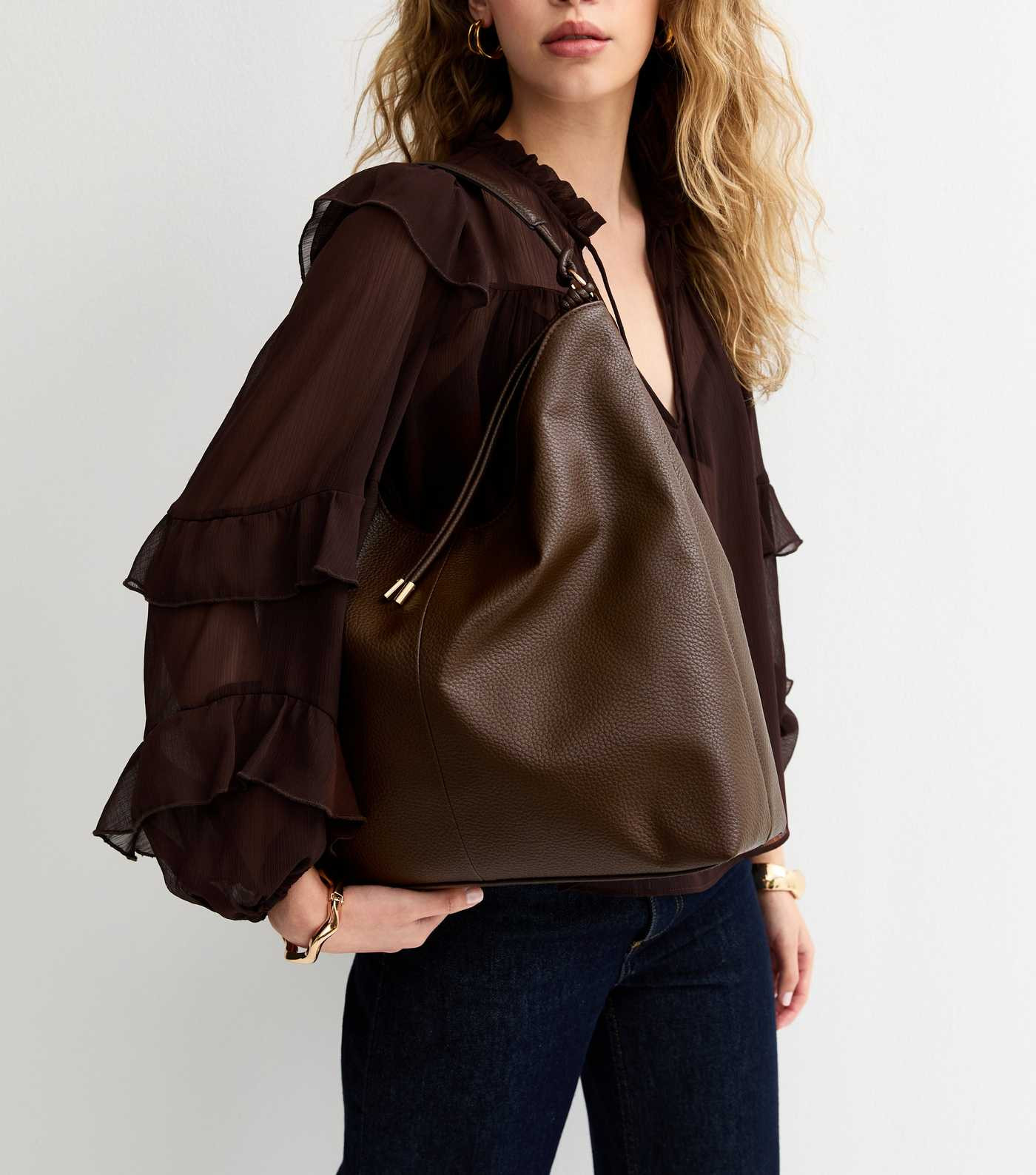 Dark Brown Faux Leather Tassel Hobo Tote Bag | New Look | New Look (UK)