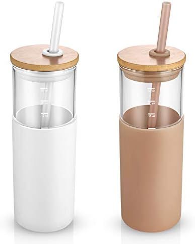 Tronco 24oz Glass Tumbler Glass Water Bottle Straw Silicone Protective Sleeve Bamboo Lid - BPA Free | Amazon (US)